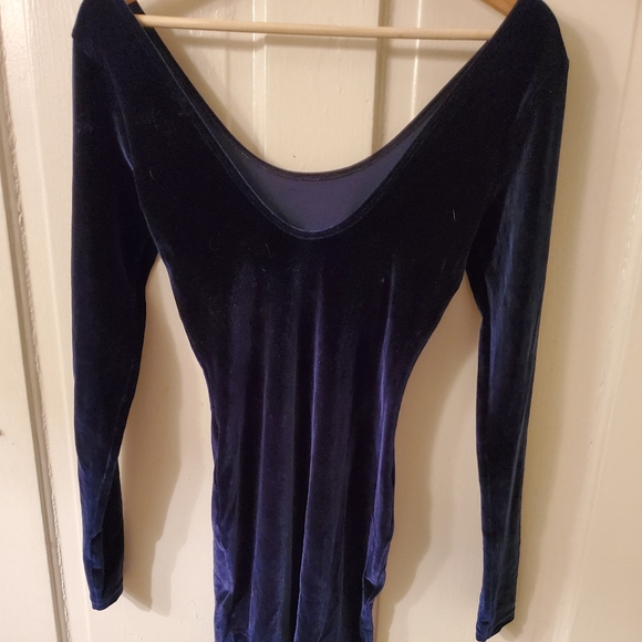 Navy Blue Velvet Bodycon Dress - Picture 2 of 2